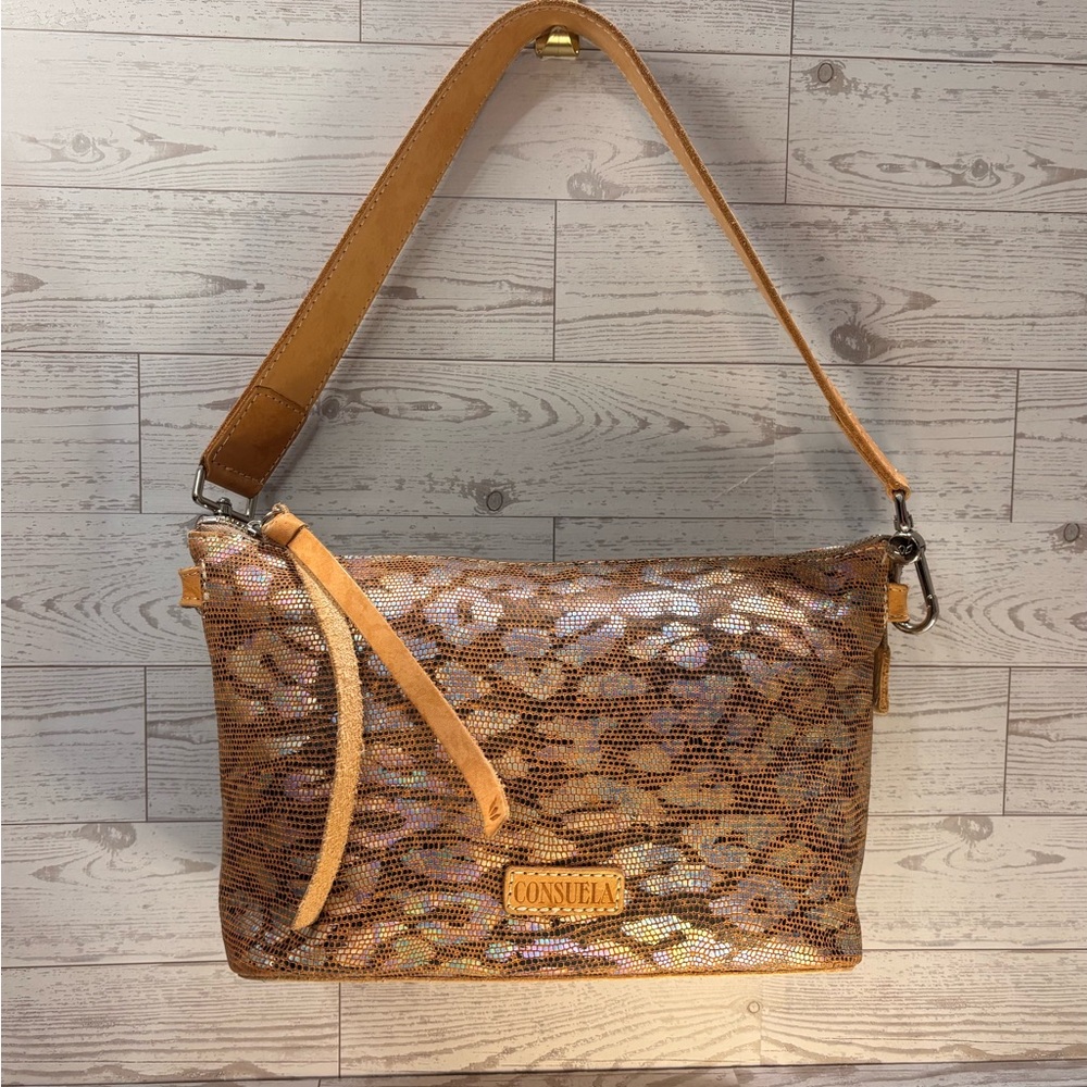 Consuela Metallic Gold and Tan Shoulder Bag